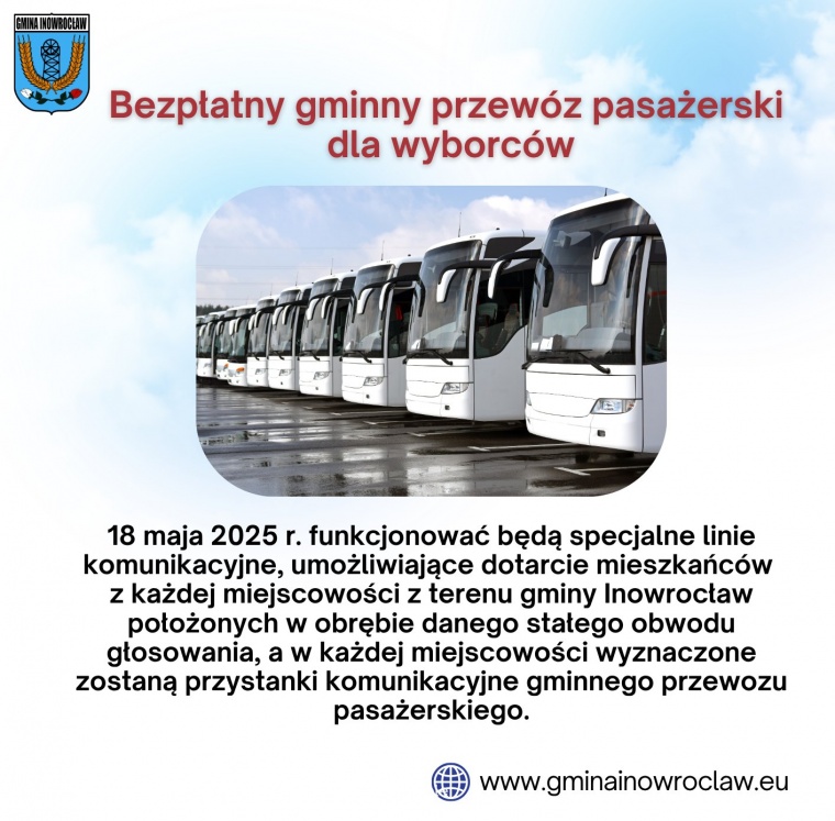 Gmina Inowrocław - Transport w dniu wyborów Prezydenta RP w 2025