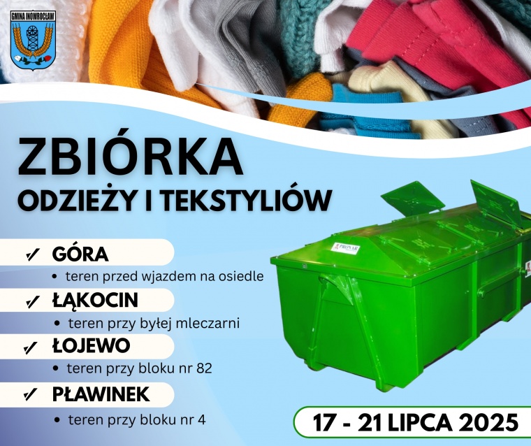 Gmina Inowrocław - ZBIÓRKA ODZIEŻY I TEKSTYLIÓW - w trosce o środowisko
