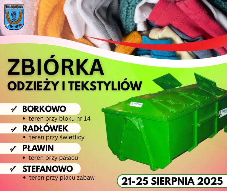 Gmina Inowrocław - ZBIÓRKA ODZIEŻY I TEKSTYLIÓW – kolejne miejscowości dołączają