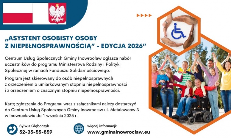 Gmina Inowrocław - Rusza nabór do programu „Asystent osobisty osoby z niepełnosprawnością” – edycja 202