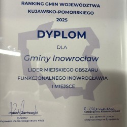 Gmina Inowrocław - I miejsce w kategorii Lider Miejskiego Obszaru Funkcjonalnego Inowrocławia.
